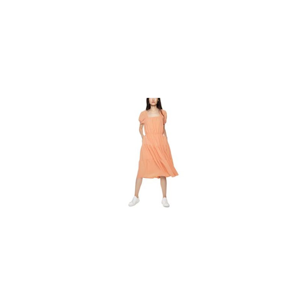 Black Tape Puff Sleeve Tiered Midi Dress